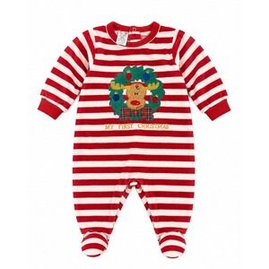 Y2K Class Club Baby 9M My First Christmas Reindeer Footed Sleeper Red Stripes